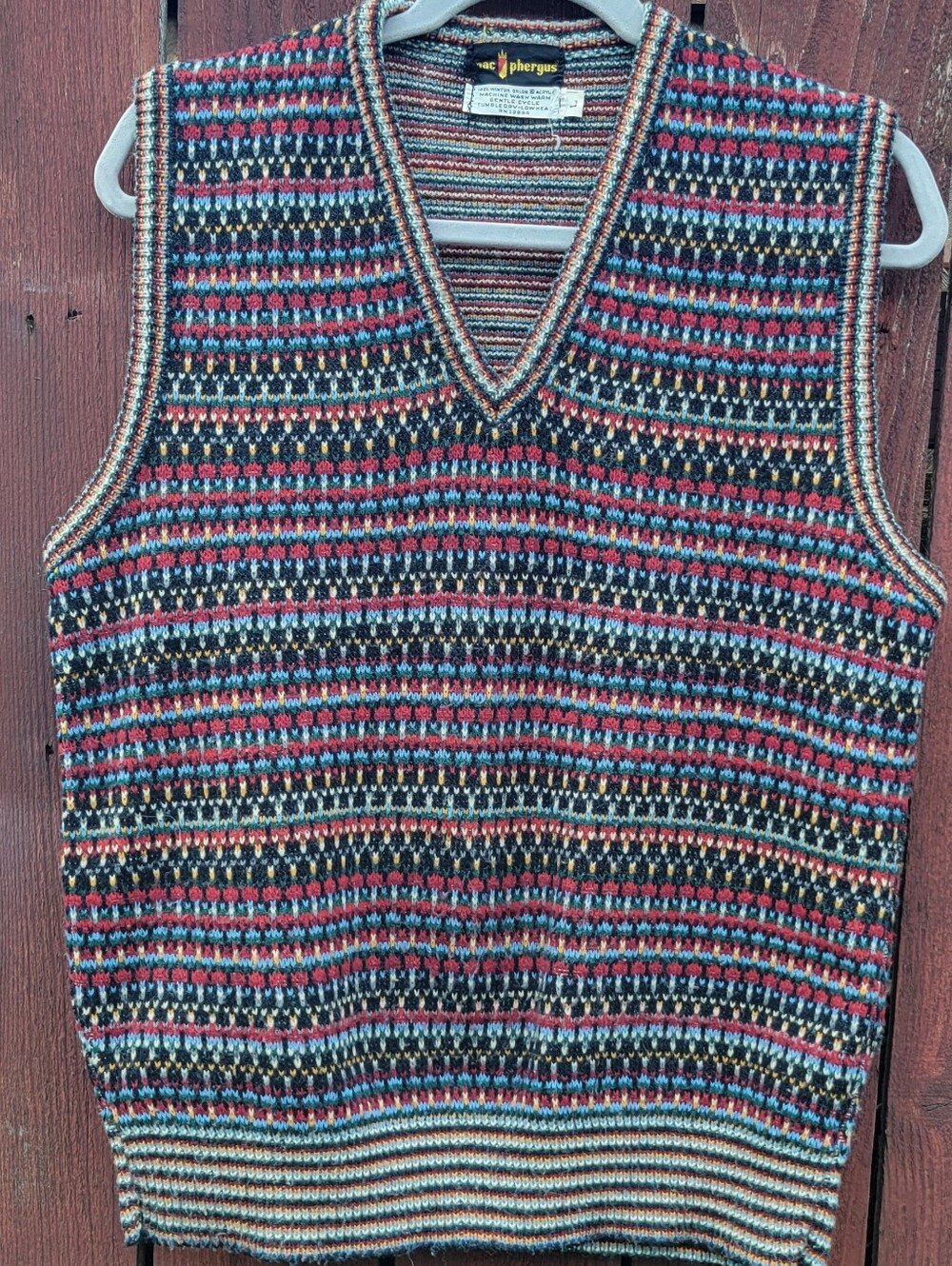VTG Mac Phergus 100% Wintuk Sweater Vest - V Neck Men's Large Grandpa Geometric